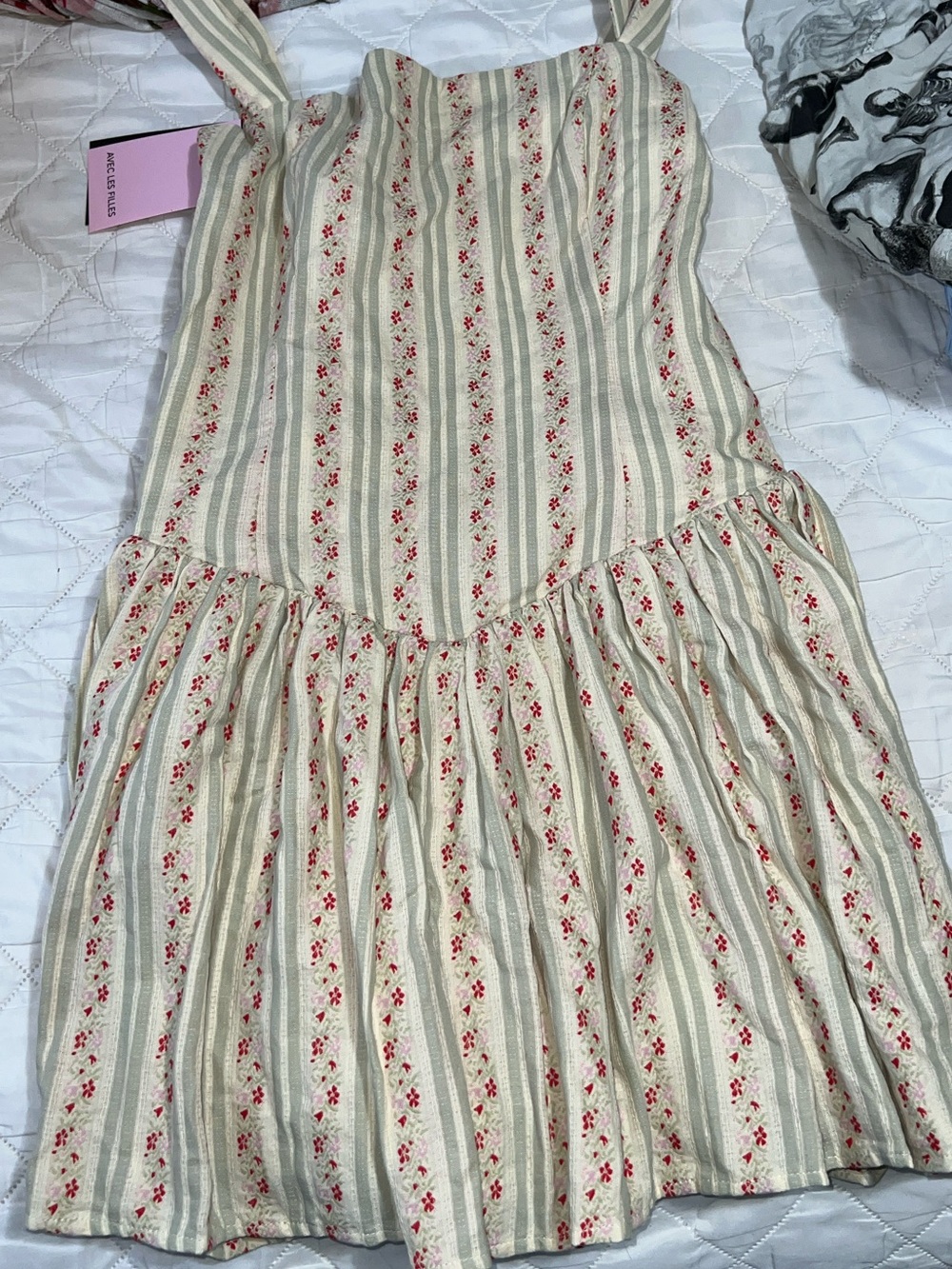 Nine West Cream Stripe Floral Sundress